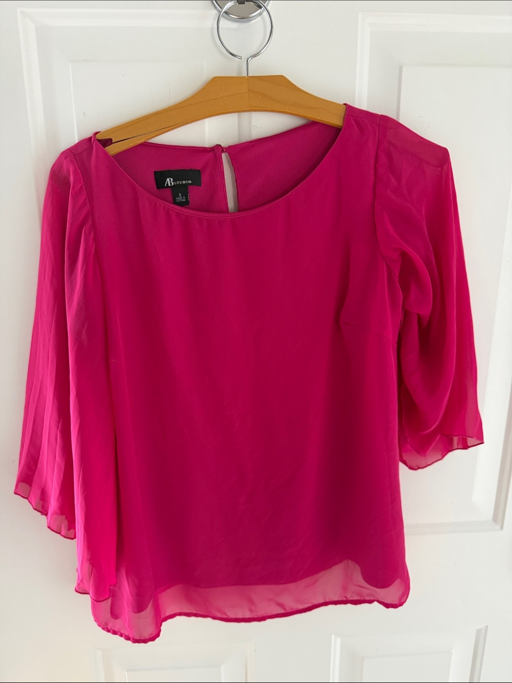 Avenue Women's Bright Pink Sheer Blouse with Flared Sleeves